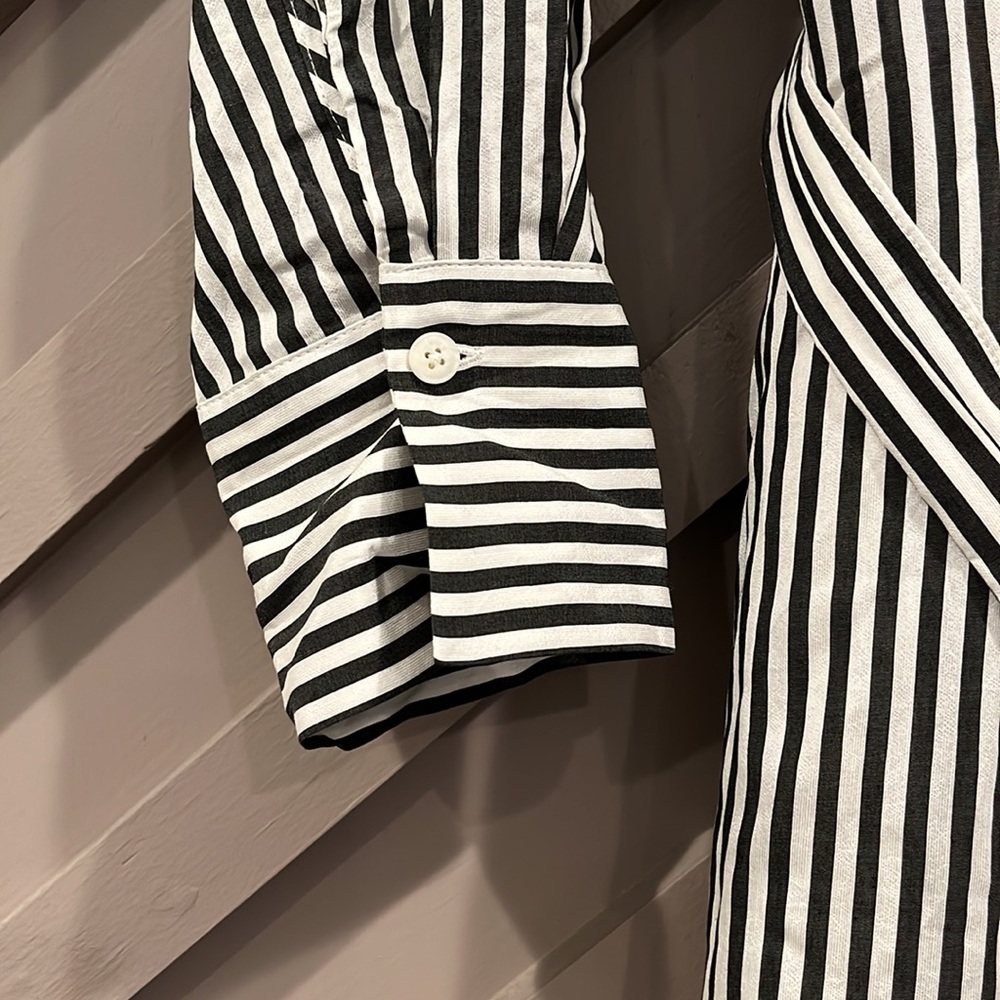 Massimo Dutti long sleeve belted button down black &white 3/4 length dress XS/S - Picture 6 of 16